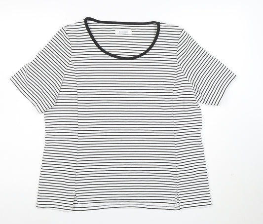 Marks and Spencer Womens Black Striped Short Sleeve Scoop Neck T-Shirt Size 16
