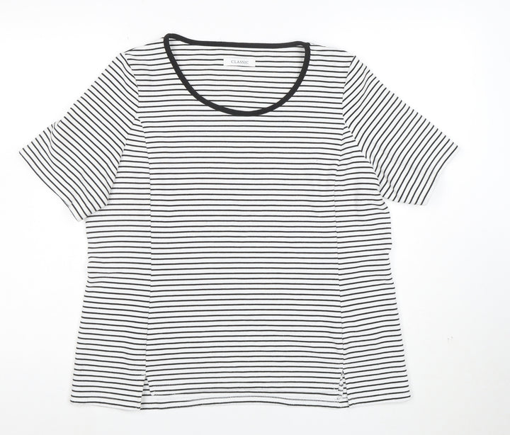 Marks and Spencer Womens Black Striped Short Sleeve Scoop Neck T-Shirt Size 16