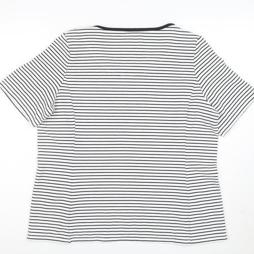 Marks and Spencer Womens Black Striped Short Sleeve Scoop Neck T-Shirt Size 16