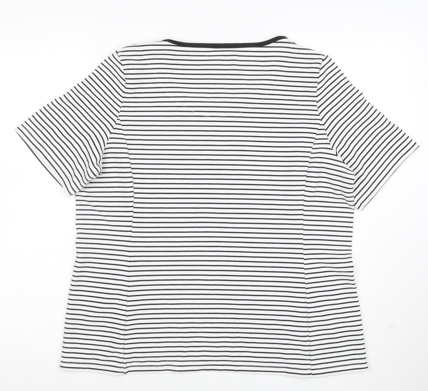 Marks and Spencer Womens Black Striped Short Sleeve Scoop Neck T-Shirt Size 16