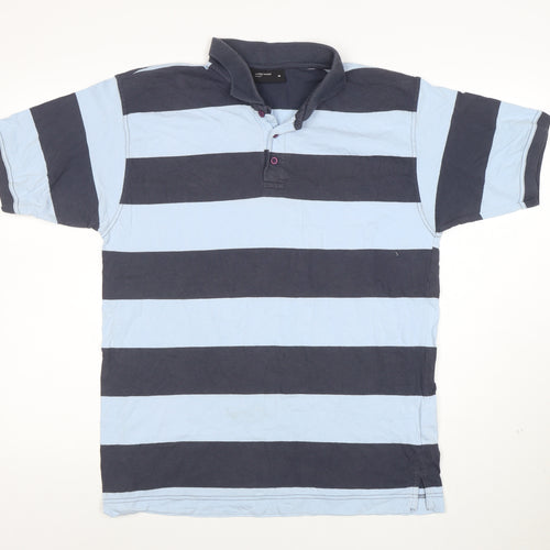 Cedarwood State Men's Blue Striped Cotton Polo Shirt Size M