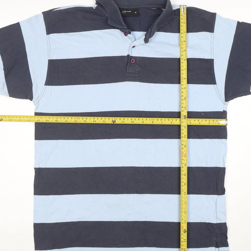 Cedarwood State Men's Blue Striped Cotton Polo Shirt Size M