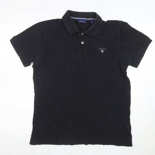 GANT Men's Black Cotton Polo Shirt Size M Short Sleeve Classic Fit