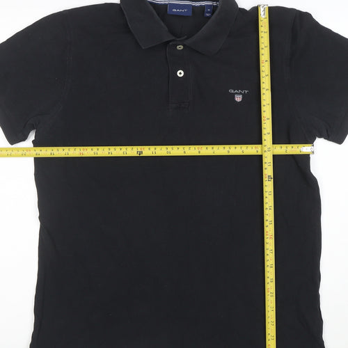GANT Men's Black Cotton Polo Shirt Size M Short Sleeve Classic Fit