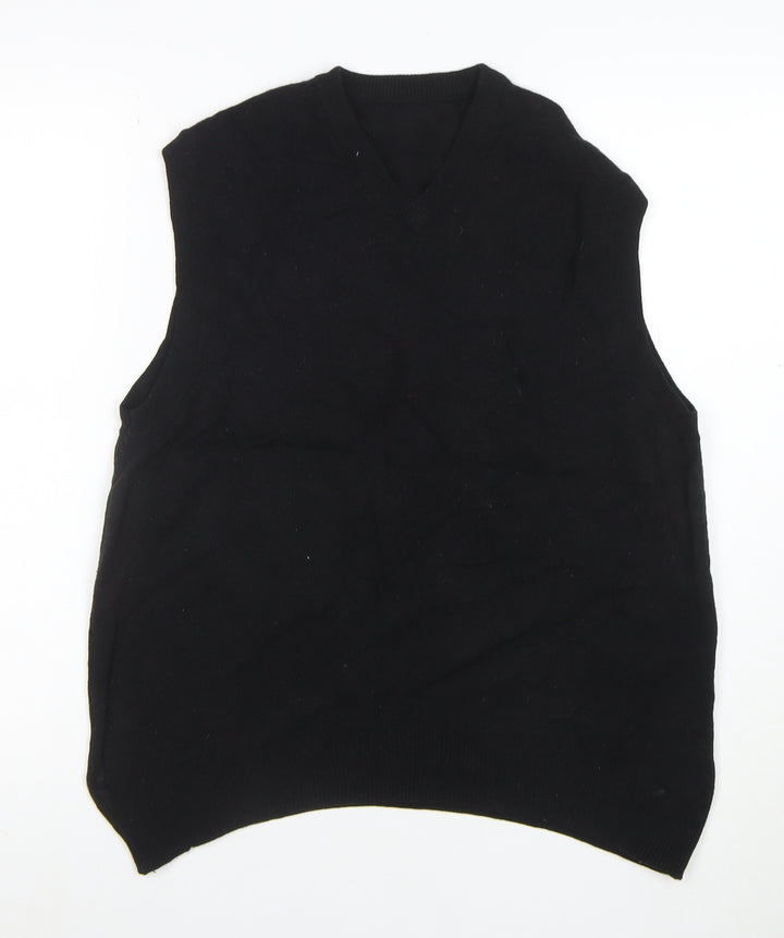 Marks and Spencer Men's Black Wool V-Neck Sleeveless Jumper Vest XL
