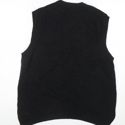 Marks and Spencer Men's Black Wool V-Neck Sleeveless Jumper Vest XL