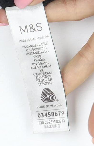 Marks and Spencer Men's Black Wool V-Neck Sleeveless Jumper Vest XL