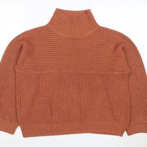 Monki Women Brown Roll Neck Chunky Knit Jumper Size S