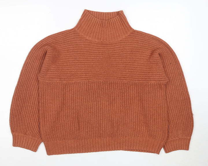Monki Women Brown Roll Neck Chunky Knit Jumper Size S