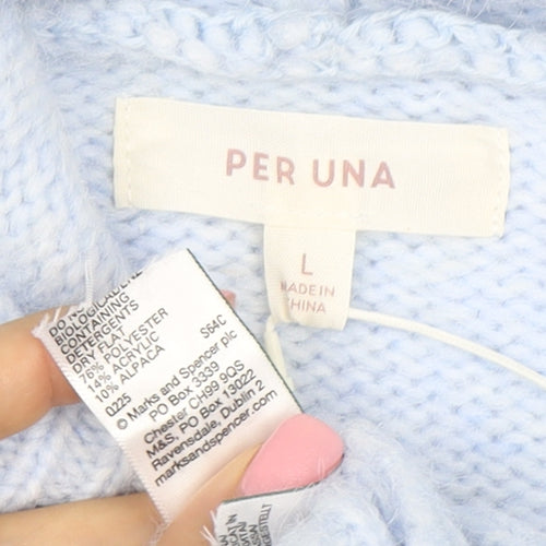 Marks and Spencer Per Una Women Blue L Hooded Pullover Jumper