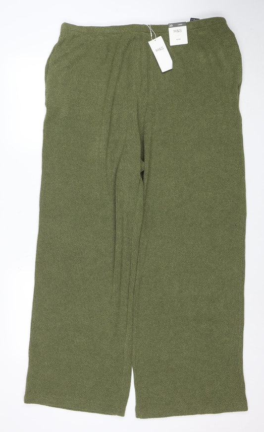 Marks and Spencer Women's Green Size 20 Wide-Leg Knit Trousers