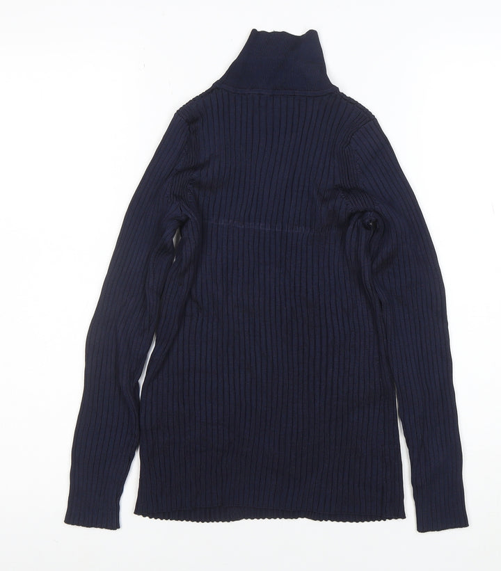 Jaeger Women Blue Roll Neck Long Sleeve Knit Top Size S