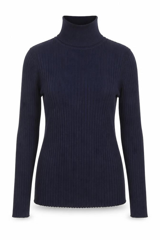 Front view of Jaeger Women Blue Roll Neck Long Sleeve Knit Top, size S
