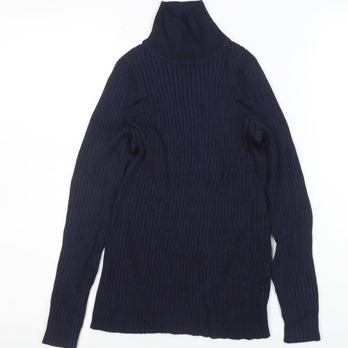 Jaeger Women Blue Roll Neck Long Sleeve Knit Top Size S