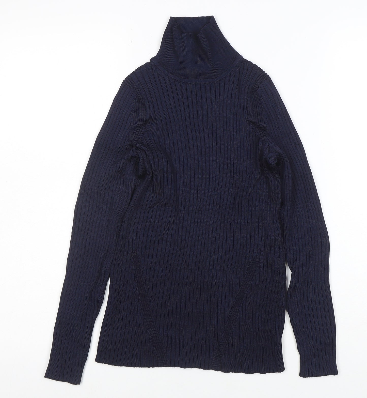 Jaeger Women Blue Roll Neck Long Sleeve Knit Top Size S