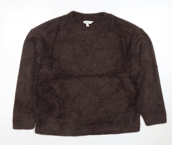 Marks and Spencer Women Brown Fuzzy Knit Pullover Jumper M
