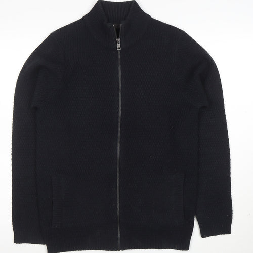 Marks and Spencer Men’s Black Full Zip High Neck Acrylic Jumper S