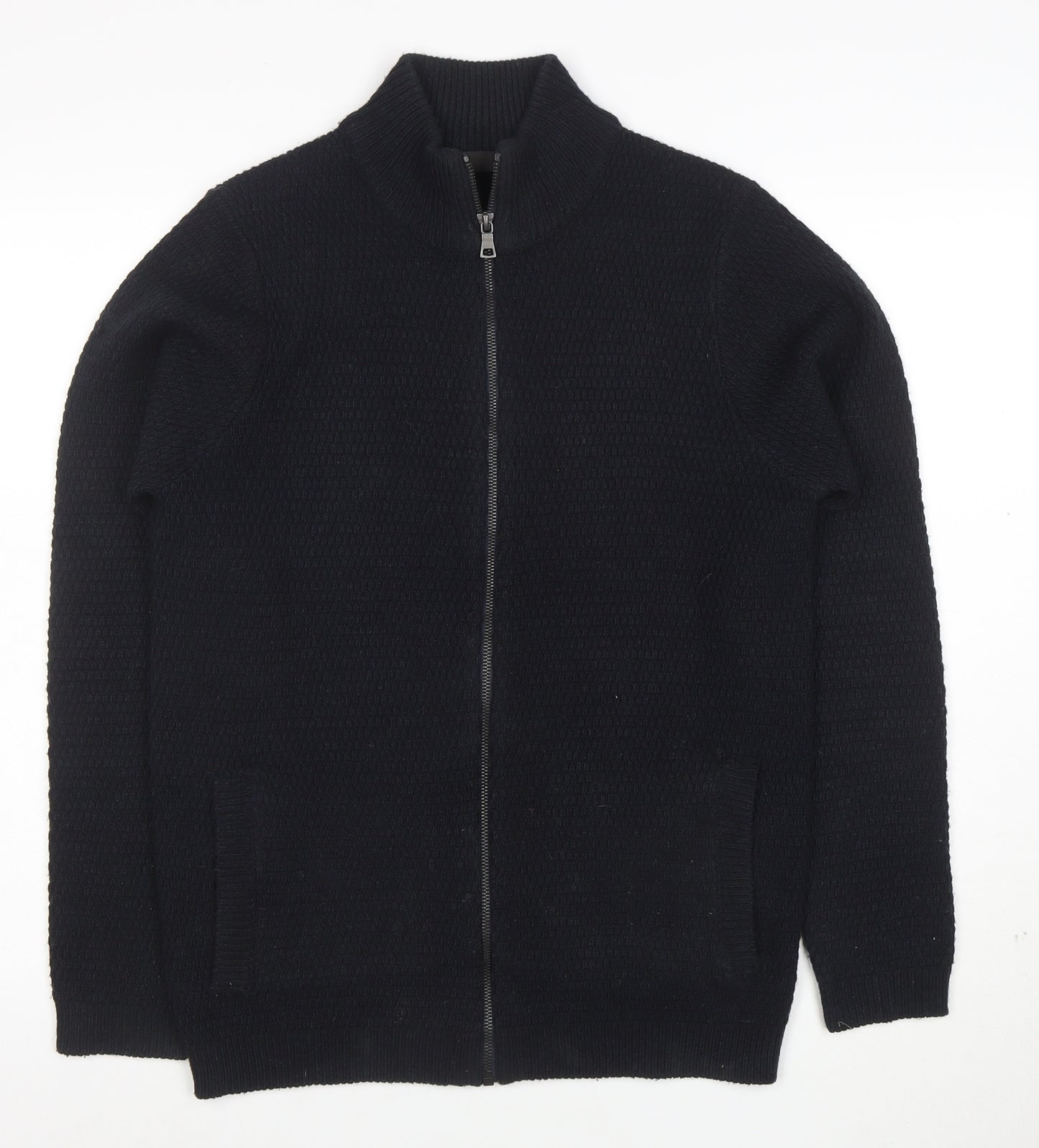 Marks and Spencer Men’s Black Full Zip High Neck Acrylic Jumper S