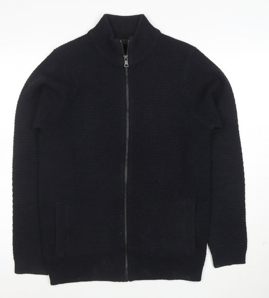 Marks and Spencer Men’s Black Full Zip High Neck Acrylic Jumper S