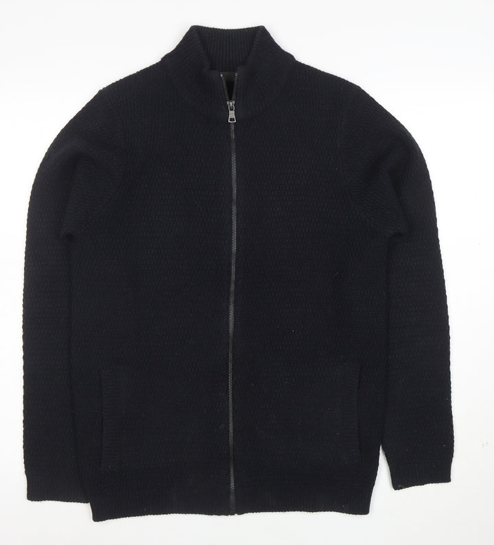 Marks and Spencer Men’s Black Full Zip High Neck Acrylic Jumper S