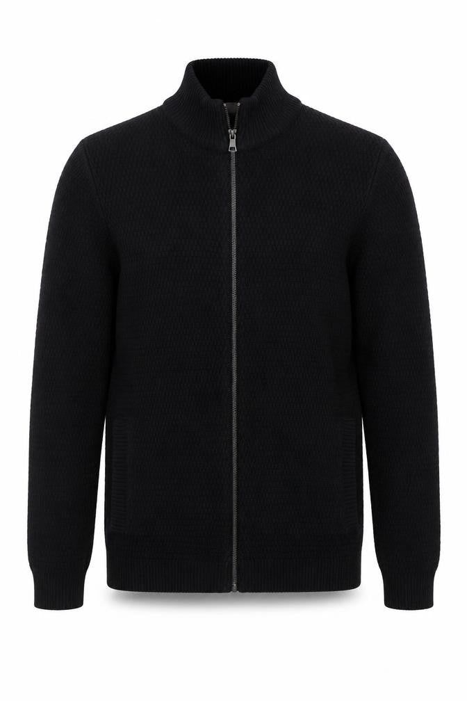 Front view of Marks & Spencer Men’s Black Full Zip High Neck Acrylic Jumper S