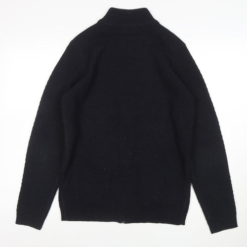 Marks and Spencer Men’s Black Full Zip High Neck Acrylic Jumper S