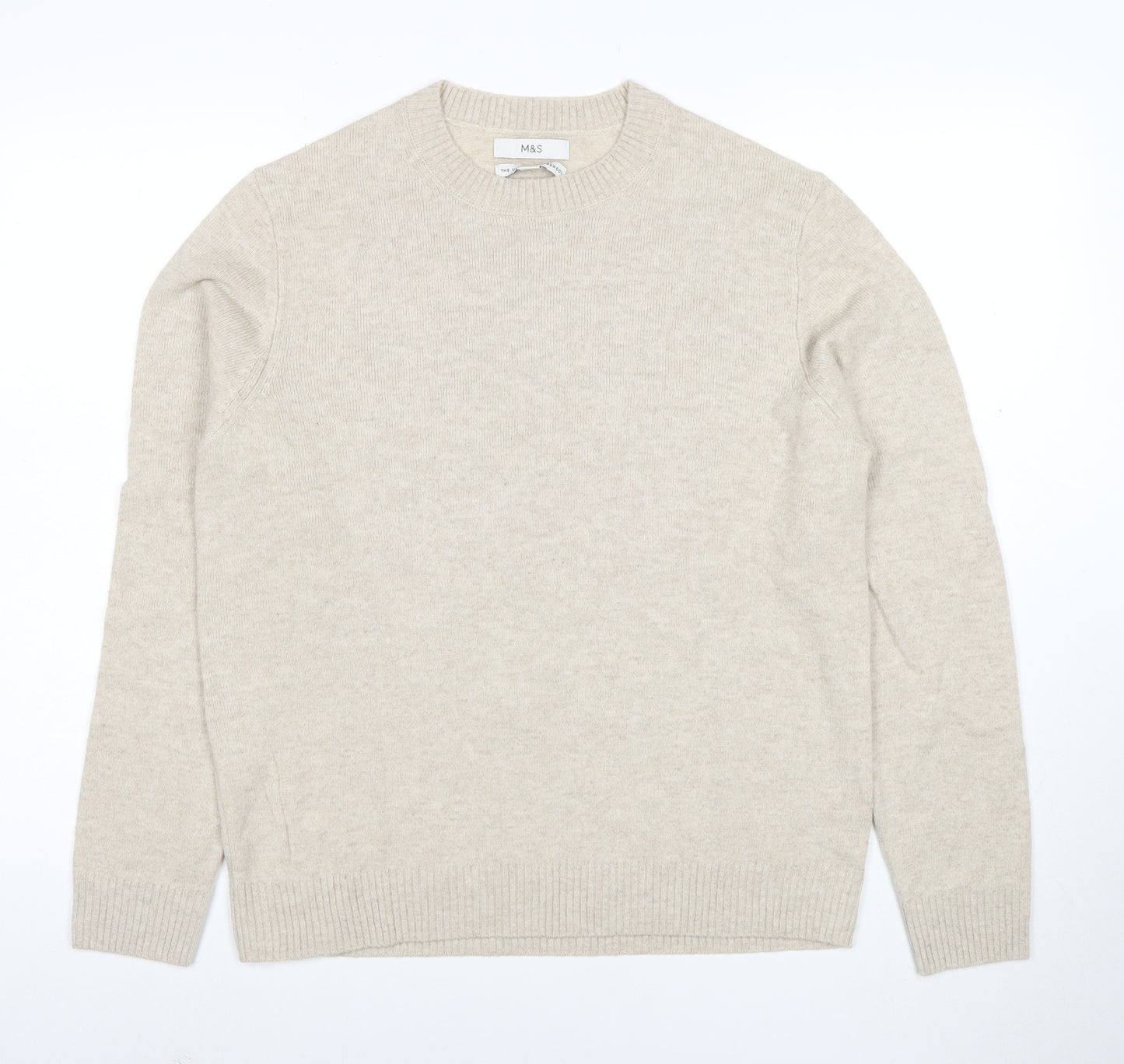 Marks and Spencer Men's Beige Wool Crew Neck Jumper M
