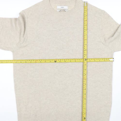 Marks and Spencer Men's Beige Wool Crew Neck Jumper M