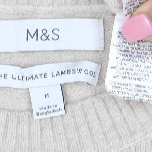 Marks and Spencer Men's Beige Wool Crew Neck Jumper M