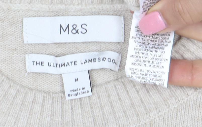 Marks and Spencer Men's Beige Wool Crew Neck Jumper M