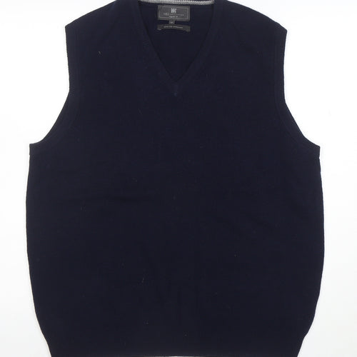 Marks and Spencer Men's Blue Wool V-Neck Sleeveless Jumper Vest M
