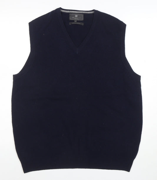 Marks and Spencer Men's Blue Wool V-Neck Sleeveless Jumper Vest M