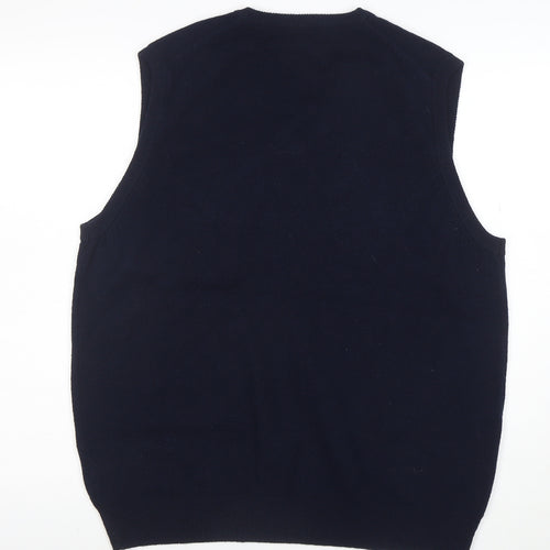 Marks and Spencer Men's Blue Wool V-Neck Sleeveless Jumper Vest M