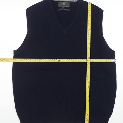 Marks and Spencer Men's Blue Wool V-Neck Sleeveless Jumper Vest M