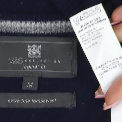Marks and Spencer Men's Blue Wool V-Neck Sleeveless Jumper Vest M
