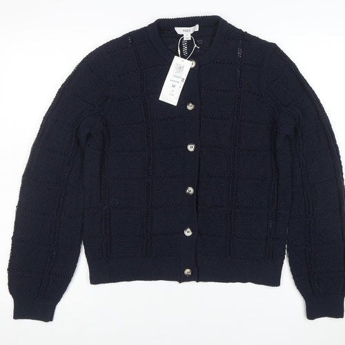 Marks and Spencer Women Blue Knit Cardigan M Regular Fit