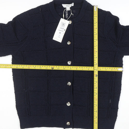 Marks and Spencer Women Blue Knit Cardigan M Regular Fit