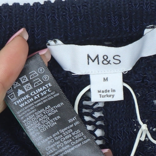Marks and Spencer Women Blue Knit Cardigan M Regular Fit