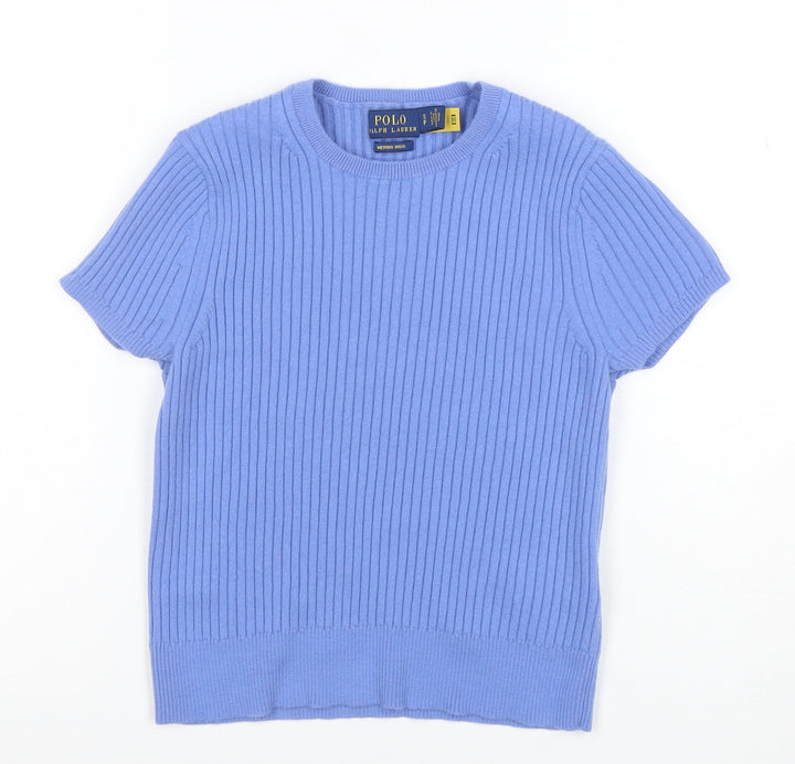 Polo Ralph Lauren Women's Blue Merino Wool Short Sleeve T-Shirt S