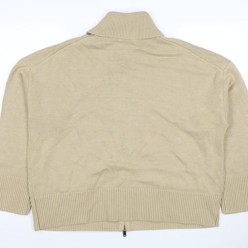 Marks and Spencer Women Beige XL Full Zip Collared Cotton Jumper