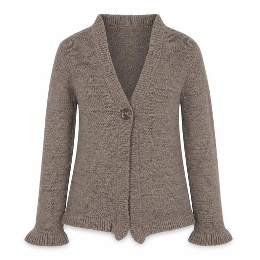 Front view of BHS Women’s Brown V-Neck Long Sleeve Knit Cardigan, size UK 12
