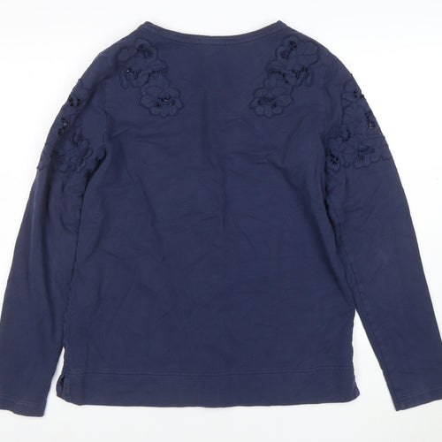 Dalia Women's Blue Cotton Long Sleeve Embroidered T-Shirt S