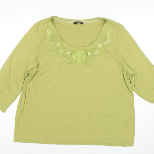Marks and Spencer Women’s Green Embroidered Cotton 3/4 Sleeve T-Shirt Size 18