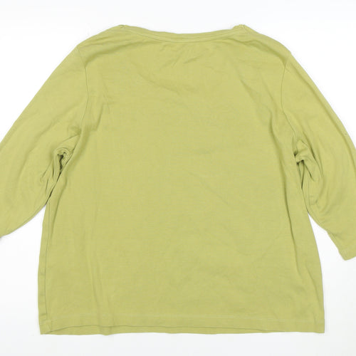 Marks and Spencer Women’s Green Embroidered Cotton 3/4 Sleeve T-Shirt Size 18