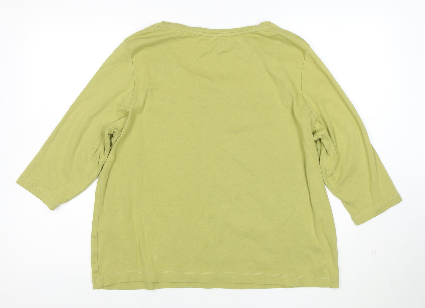 Marks and Spencer Women’s Green Embroidered Cotton 3/4 Sleeve T-Shirt Size 18