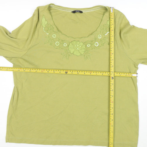 Marks and Spencer Women’s Green Embroidered Cotton 3/4 Sleeve T-Shirt Size 18