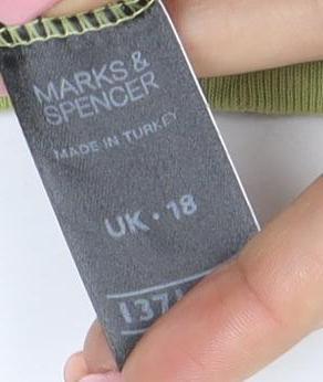 Marks and Spencer Women’s Green Embroidered Cotton 3/4 Sleeve T-Shirt Size 18