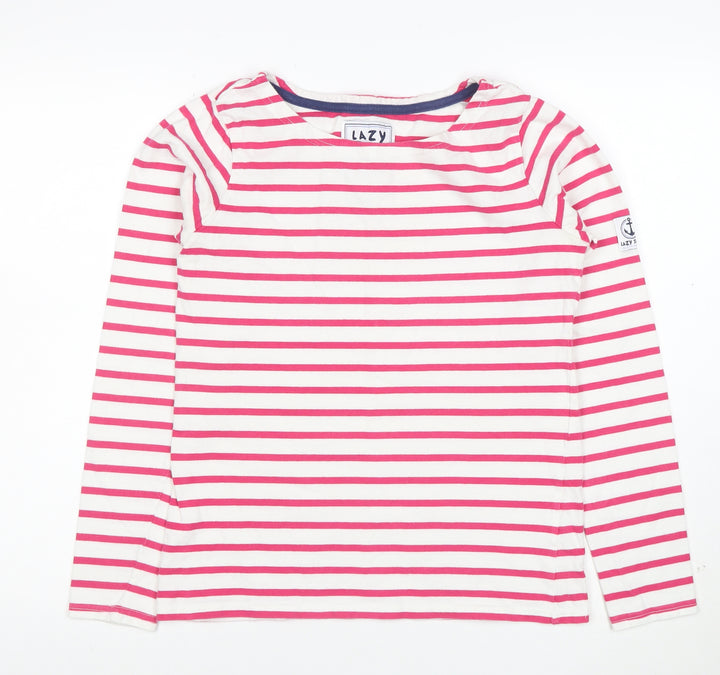 Lazy Jacks Women's Pink Striped Long Sleeve Cotton Nautical T-Shirt XS