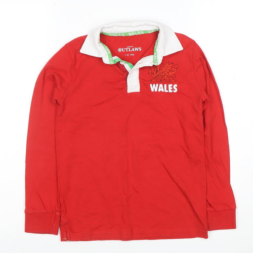 Urban Outlaws Boys Red Wales Long Sleeve Polo Shirt 7-8 Years Cotton Blend