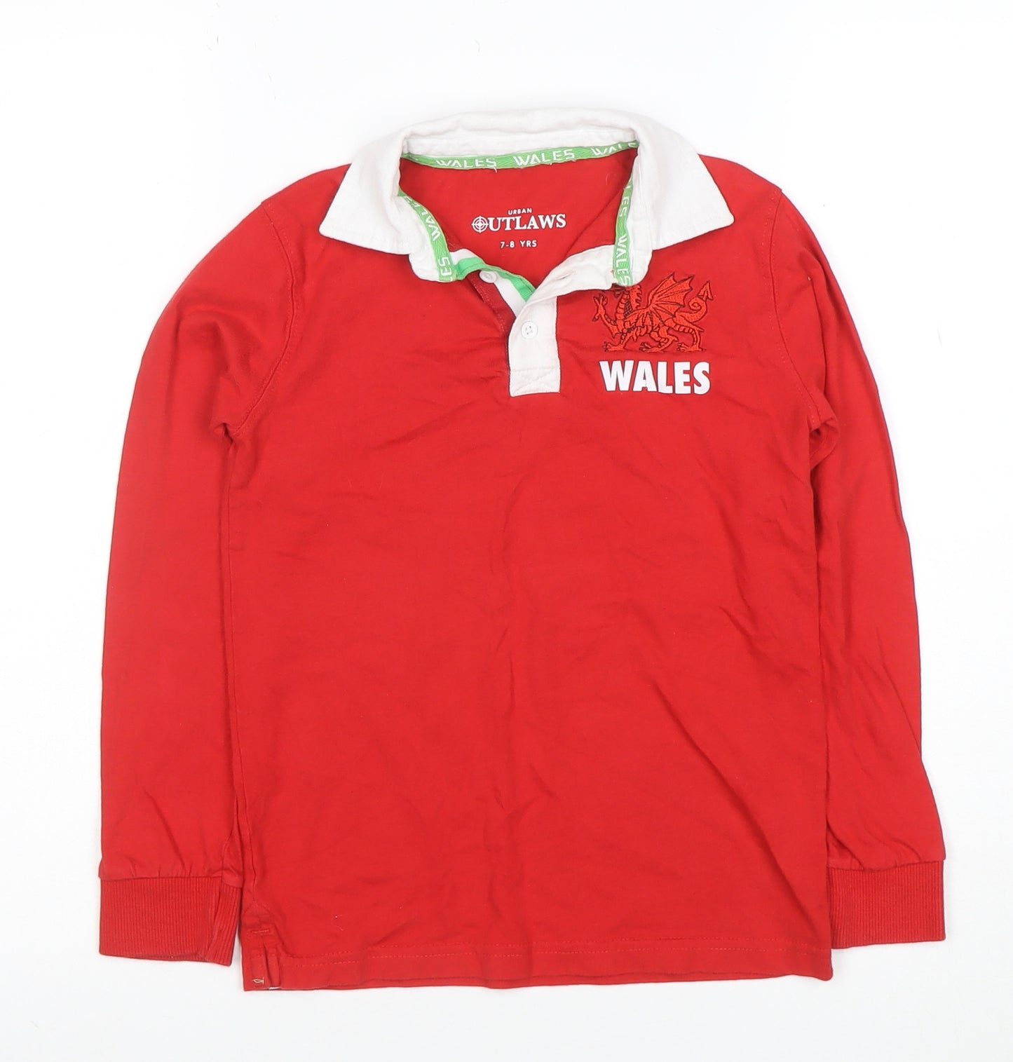 Urban Outlaws Boys Red Wales Long Sleeve Polo Shirt 7-8 Years Cotton Blend